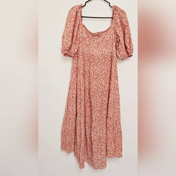 Mink Pink Sz M  Morwell Smocked Bishops Sleeve Floral Midi Flowy Summer Dress - Picture 9 of 12